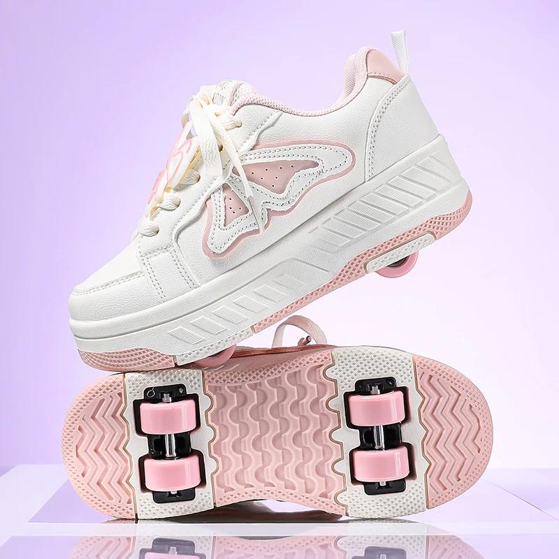 Patins à roulettes pour enfants, nouveaux patins à quatre roues détachables en cuir à lacets, access