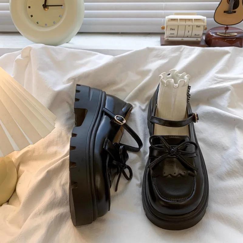 Chaussures enfants en cuir noir Mary Janes filles chaussures nœud semelle épaisse chaussures de fête