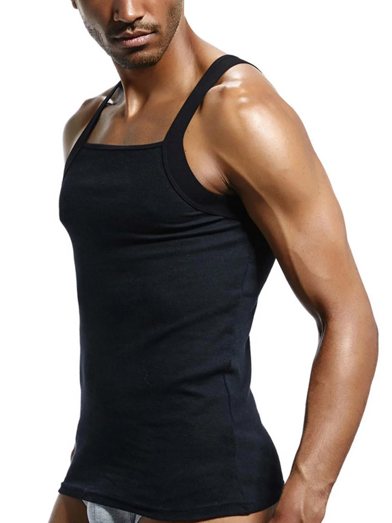 Mode homme gilet coton serré débardeur maison sommeil décontracté solide Sexy taille asiatique décon