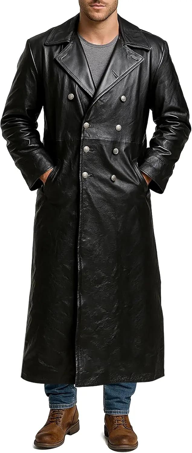 Trench-Coat long en cuir noir pour hommes, marine impériale, U-Boat, sous-marin, capitaine, veste en
