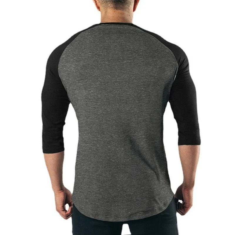 Chemise de Fitness à manches trois quarts pour hommes, vêtements d'entraînement, T-shirt respirant e