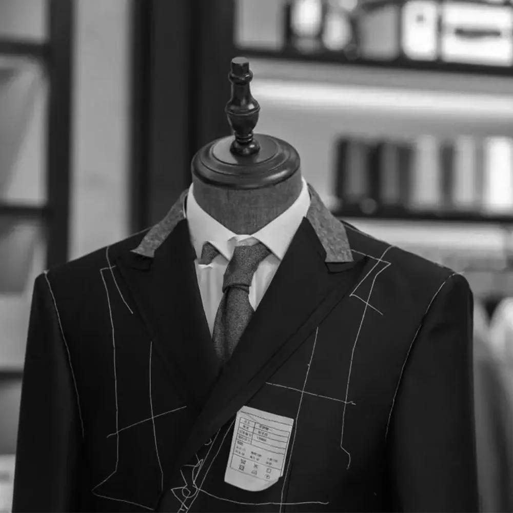 Costume 3 pièces pour hommes, Tweed à chevrons, Double boutonnage, Tuxedos de mariage, taille, vêtem