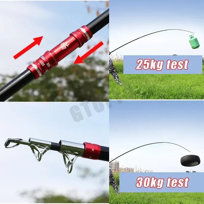 Canne à pêche télescopique en carbone 2.4M-4.5M, 50kg, pour attraper gros poisson, longue Distance,