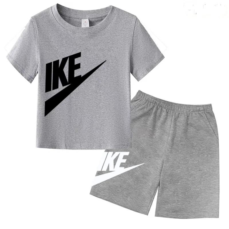 Ensemble deux pièces pour enfants, manteau de marque, t-shirt à col rond + short, vêtements à la mod