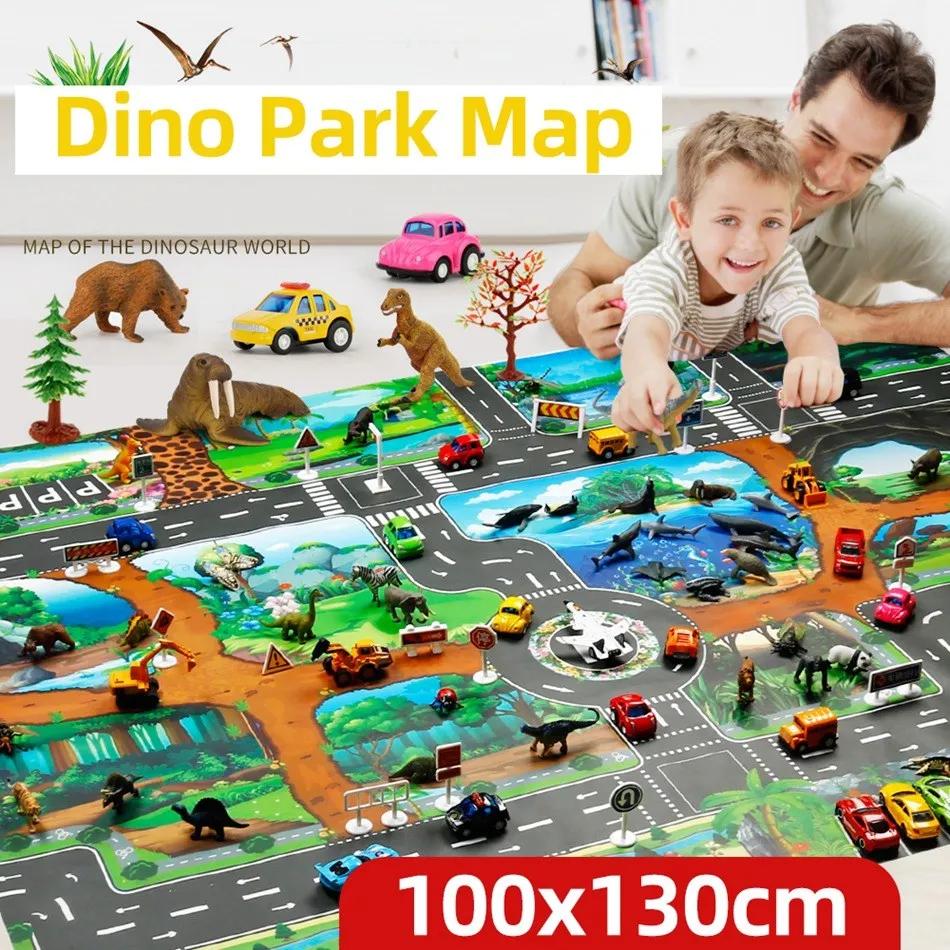 100x130 enfants tapis de jeu ferme route Portable carte bébé tapis éducatifs enfant en bas âge dinos
