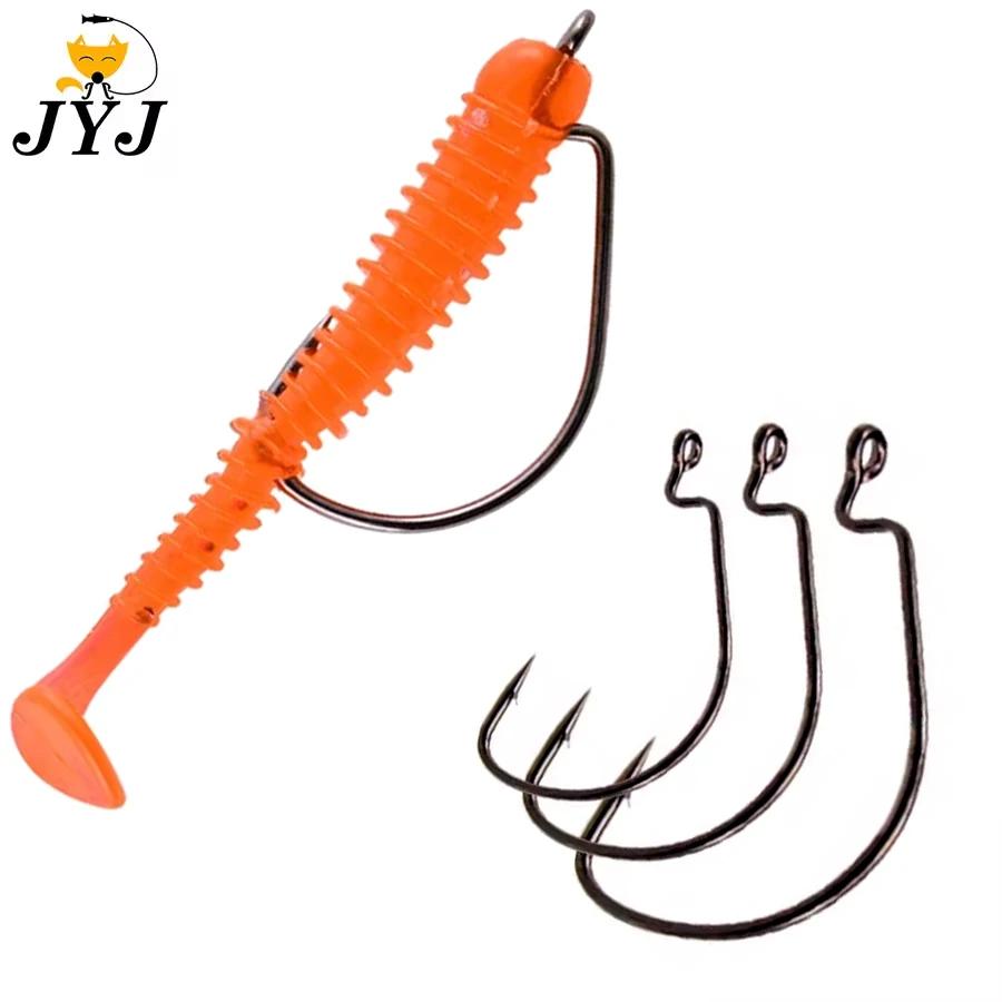 100 hameçons de pêche offset JYJ toutes tailles #5/0 à #8 - Acier carbone pour appâts souples grands yeux