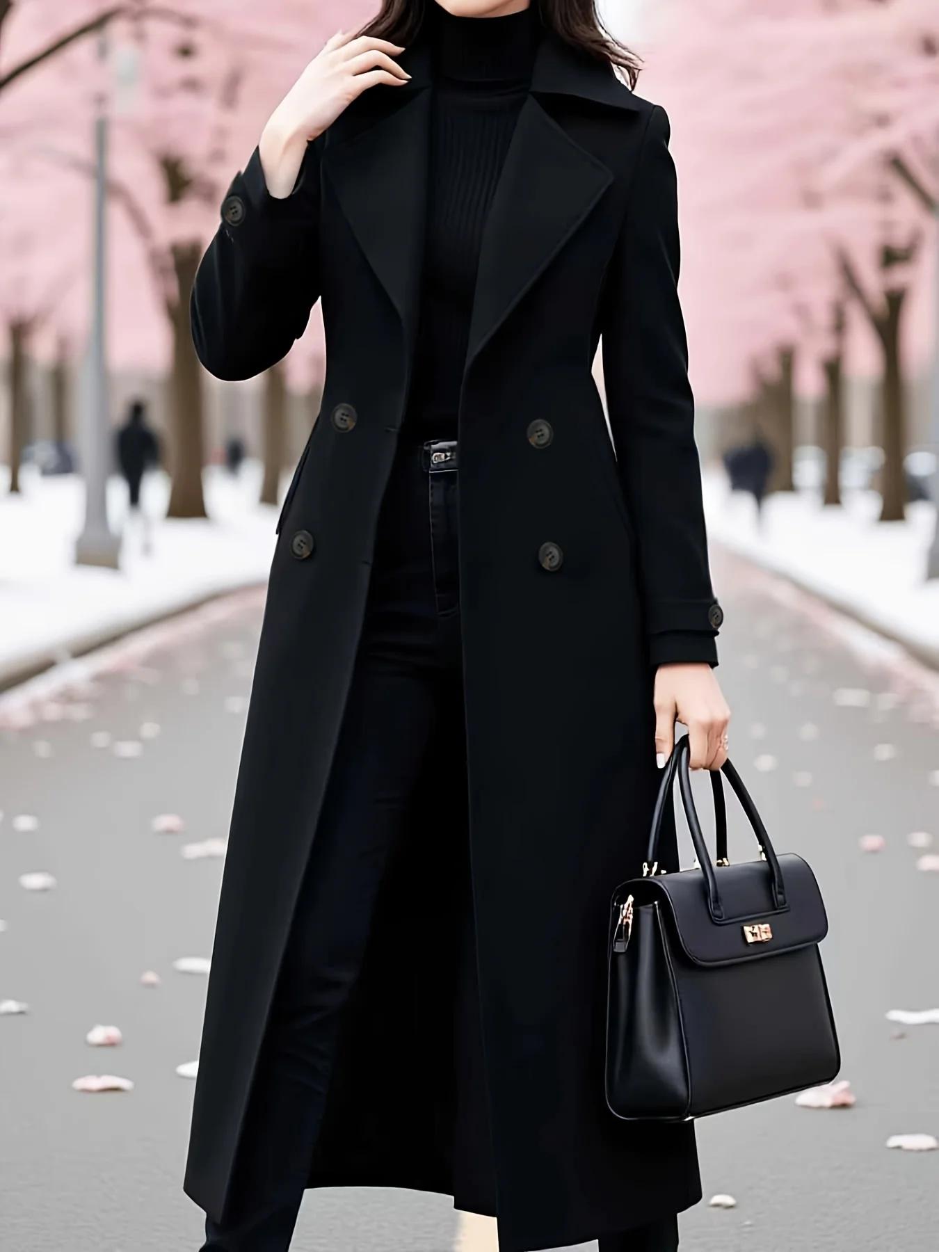 Manteau trench classique croisé pour femme, élégant, avec ceinture, long – Doublure épaisse et chaud