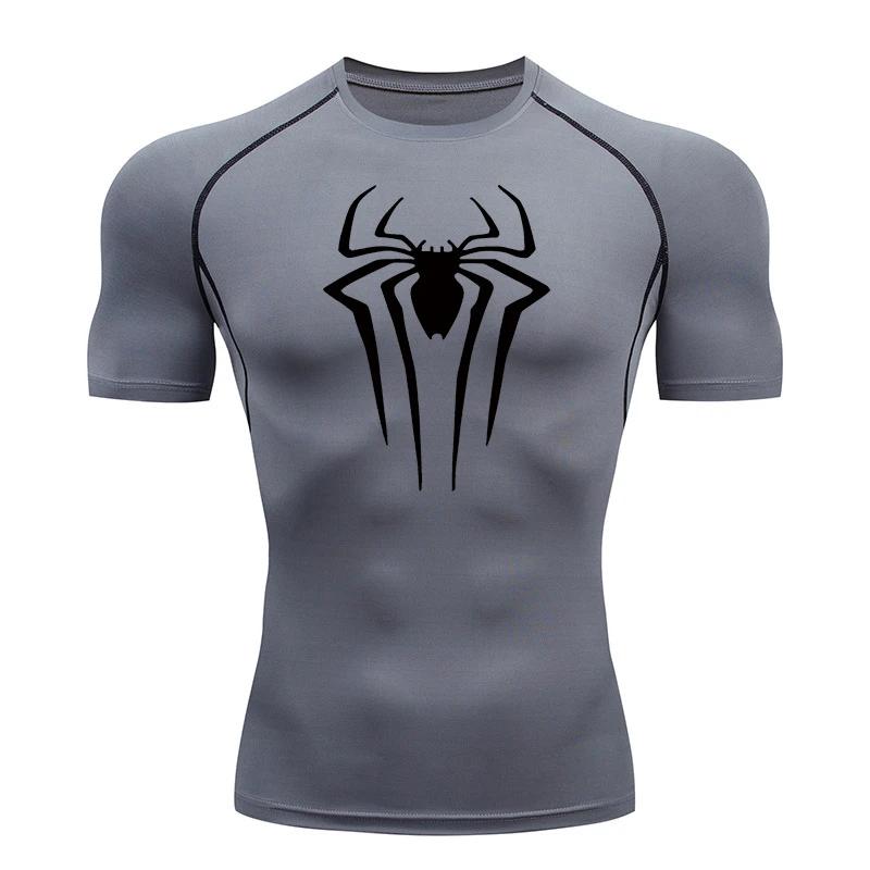 Chemise Compression Imprimée Araignée Homme - T-shirt Été Manches Courtes Séchage Rapide