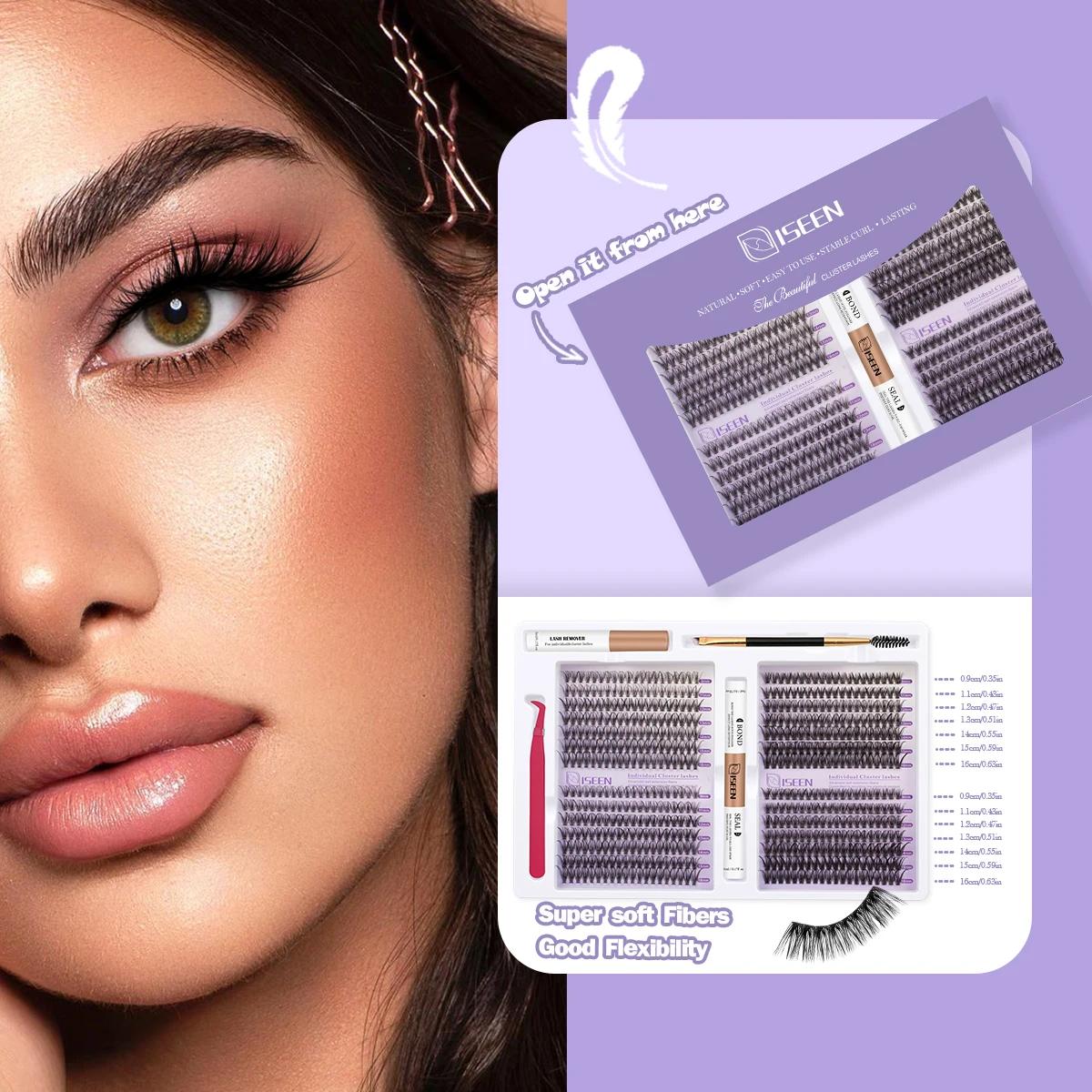 ISEEN Kit d'extension de cils 560 pièces grappes de cils 30D + 40D 9-16mm cils individuels avec pinc