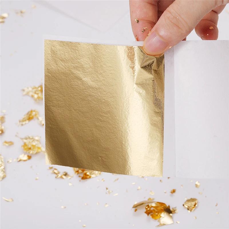 Aomily 9x9cm 100 feuilles pratiques K feuille d'or Pure brillante pour dorure lignes de meubles arti