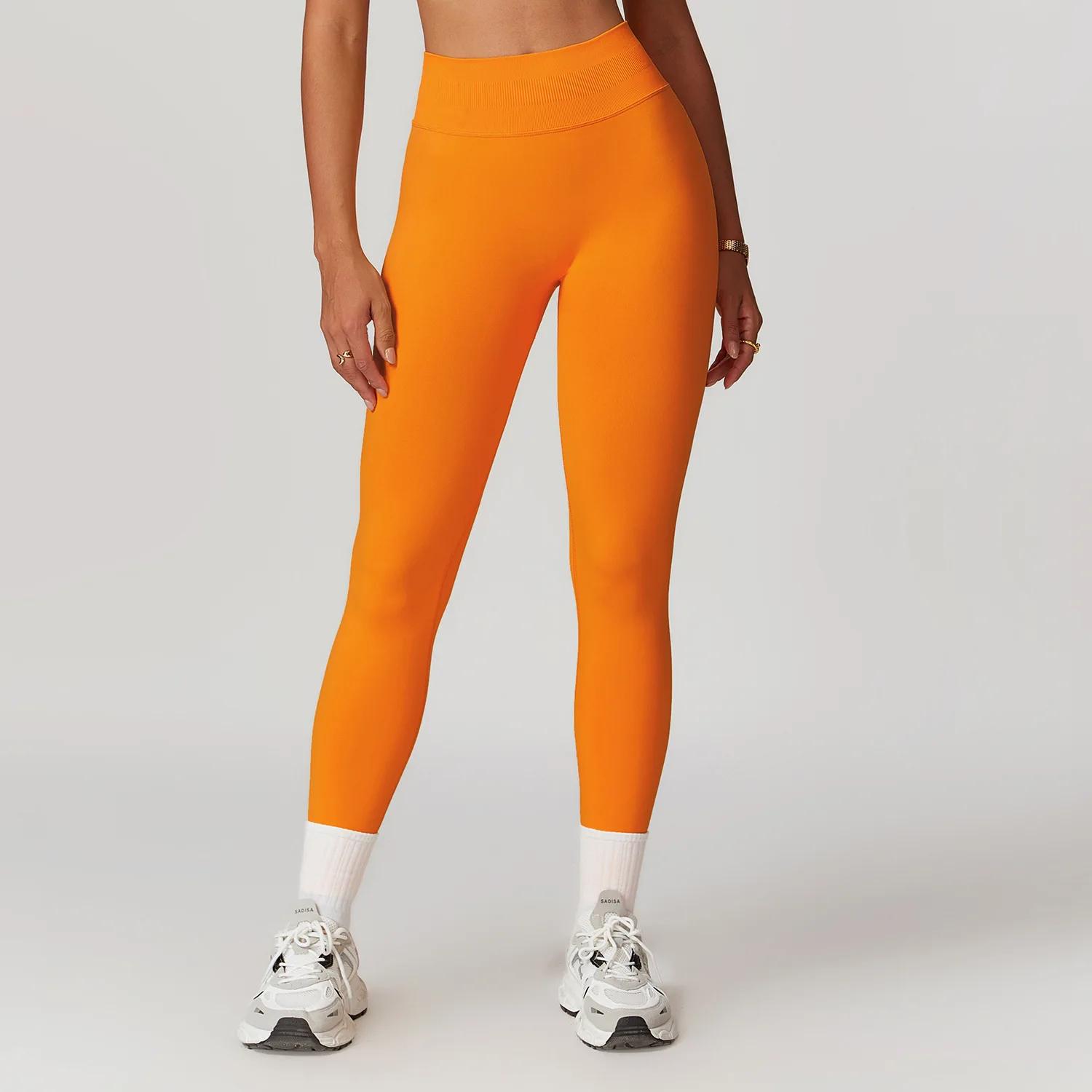 Leggings de Fitness sans couture femmes Sport taille haute élastique côtelé Yoga Leggings Gym Joggin