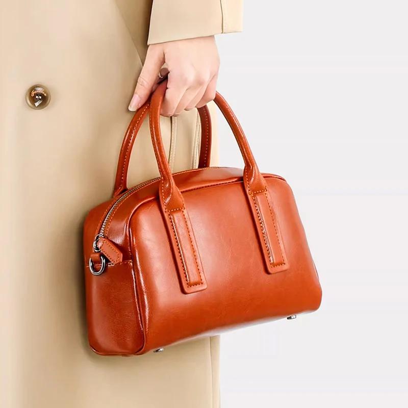 Sacs à bandoulière en cuir véritable de haute qualité pour femmes, sac à bandoulière en cuir ciré, s