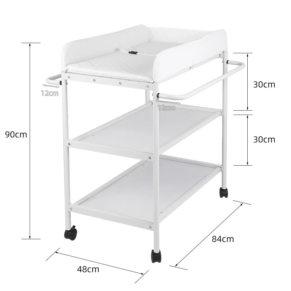Étagère à Langer Largeur: 48 cm Table à Langer 4 Roulettes de Blocage Commode à Langer pour Bébé ave