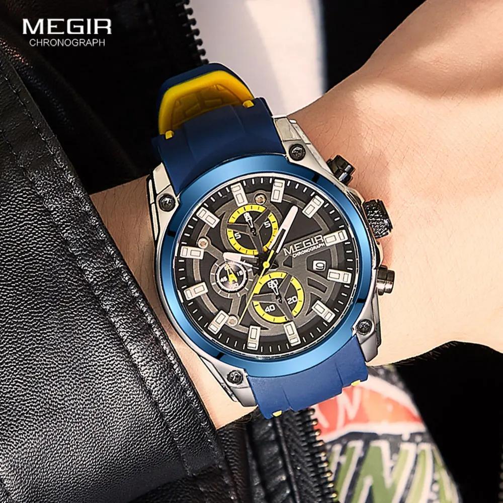 MEGIR hommes montres de Sport militaire hommes étanche mode bleu bracelet en Silicone montre-bracele