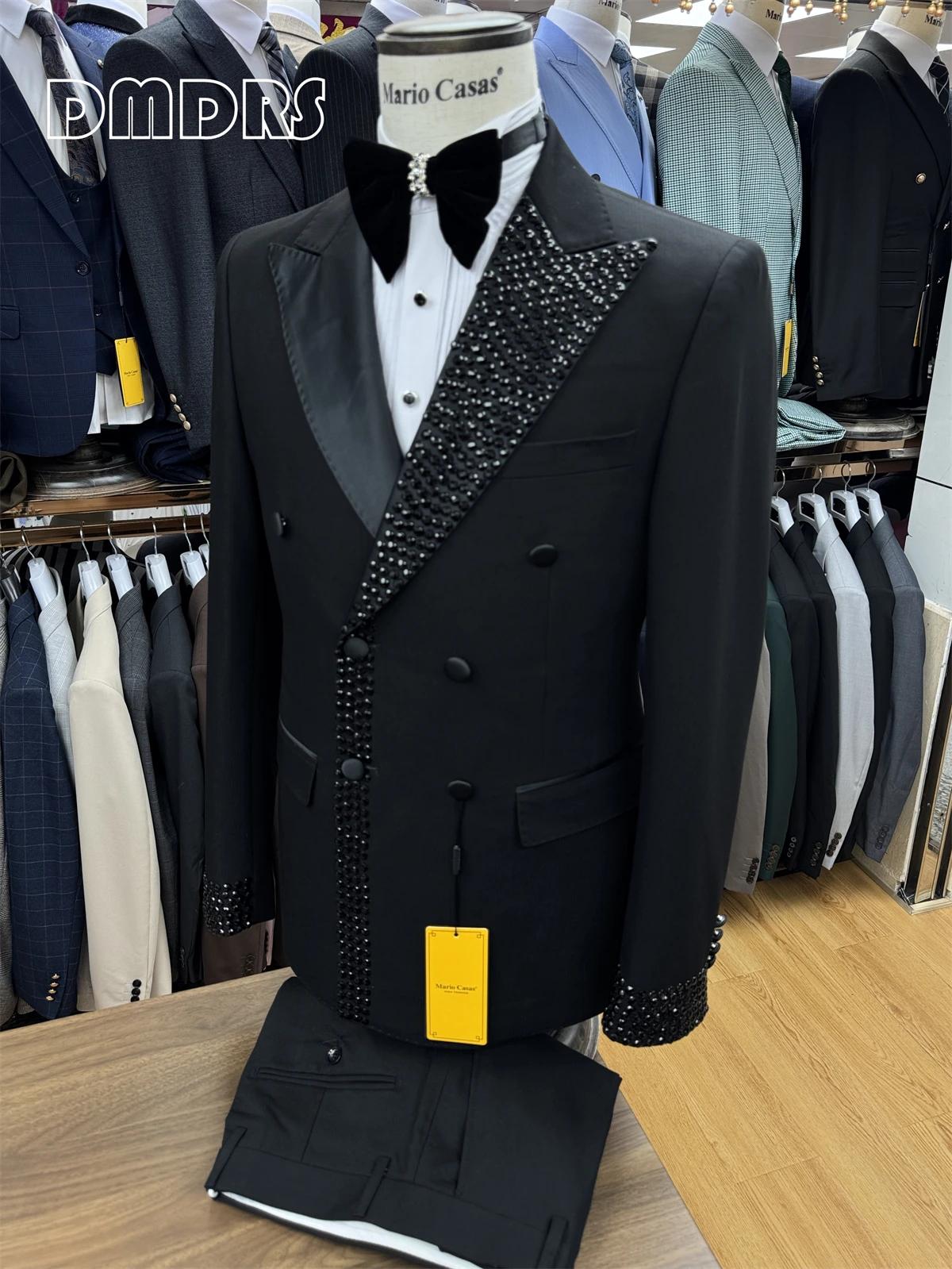 Ensemble de blazer et pantalon à double boutonnage pour hommes, tenue de Rhde luxe, costume de fête,