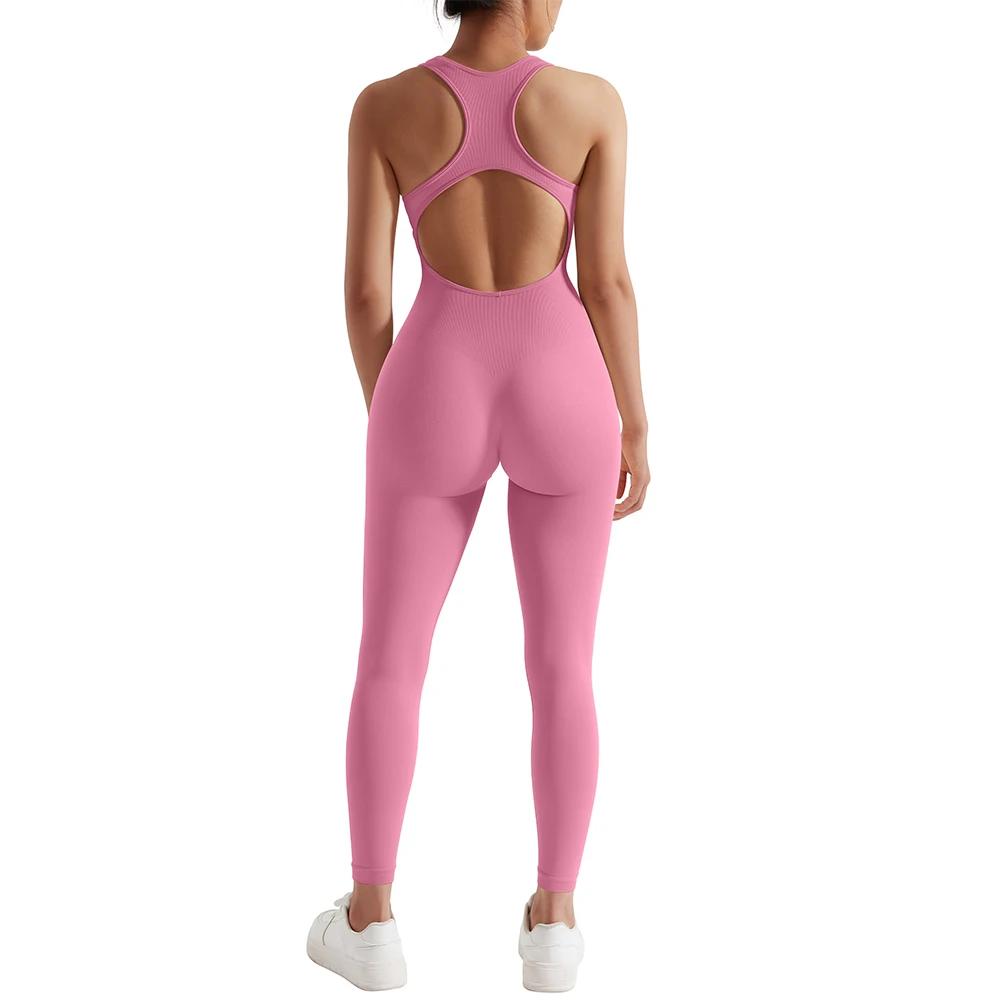 Combinaison de sport fitness sans manches à motif fileté pour femme, sans couture, toutes saisons, g
