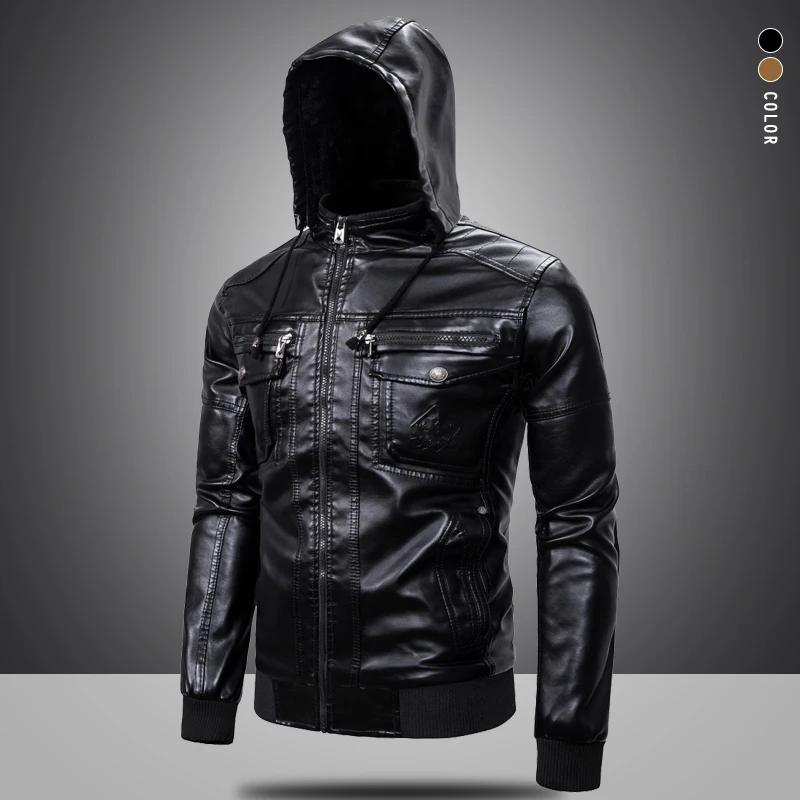 Vestes d'hiver en cuir pour hommes, manteau polaire à capuche, taille européenne, Streetwear, vestes