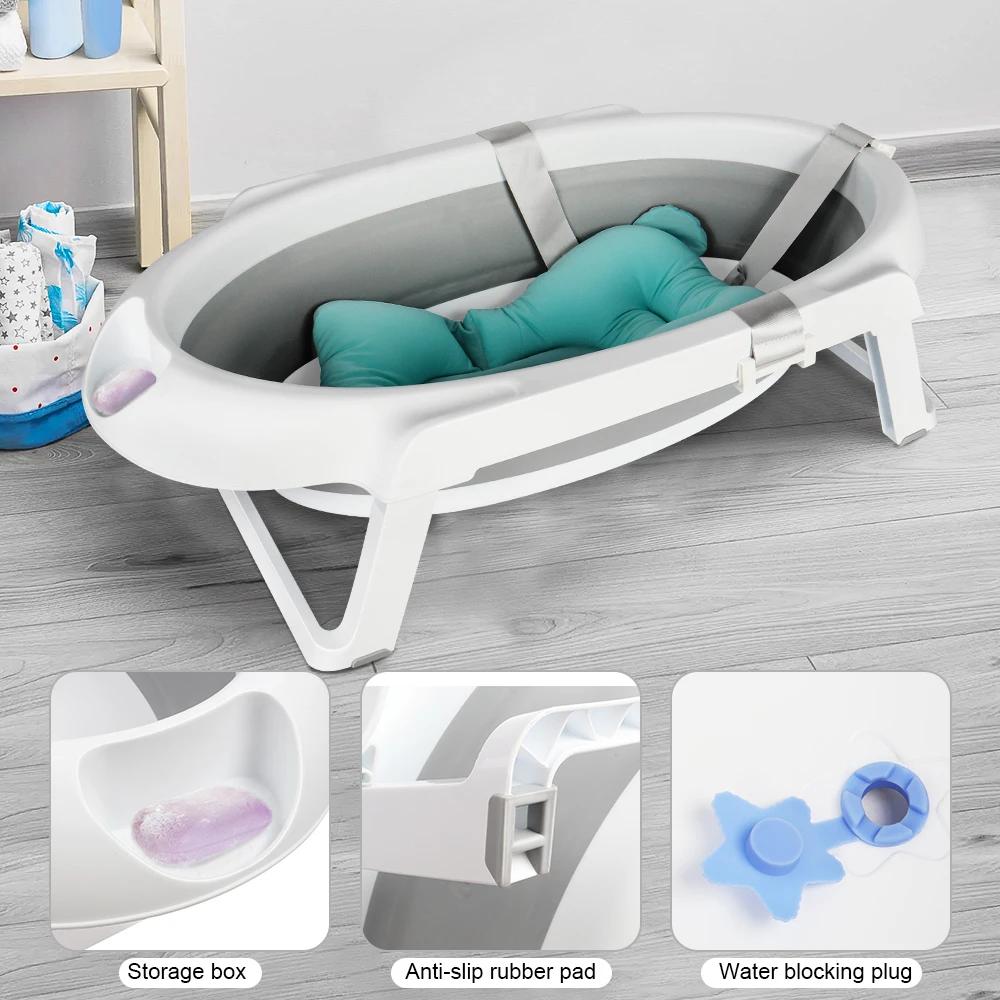 Baignoire Bébé Pliable Sur Pied – Grande Baignoire Avec Support / Coussin / Kit De Drainage – Bassin