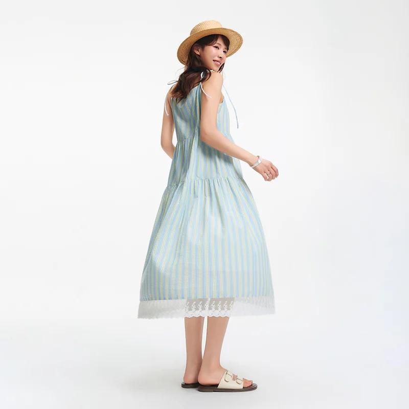 Semir texturé robe rayée femmes doux 2025 été nouveau Style de vacances dentelle sans bretelles robe