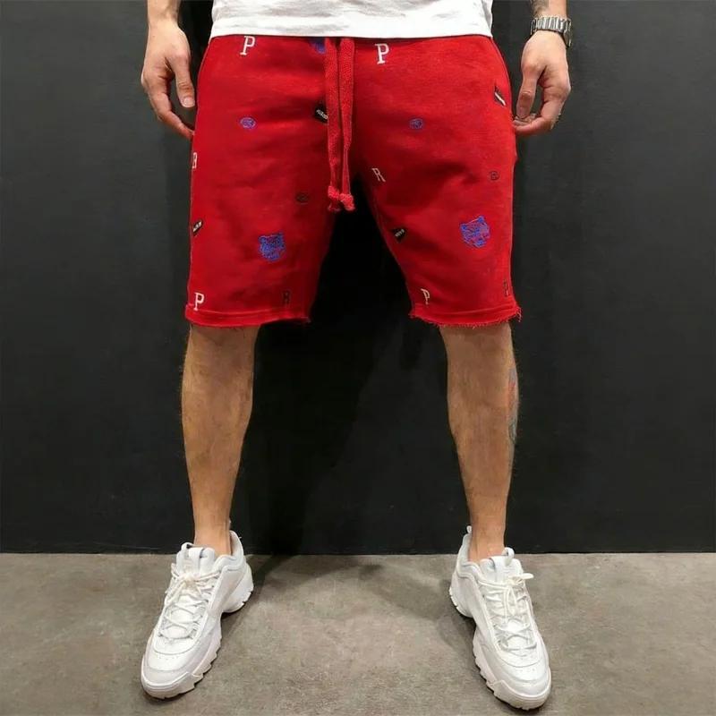 Shorts amples en coton pour hommes, style streetwear, brodés, décontractés, pour le sport et la musc