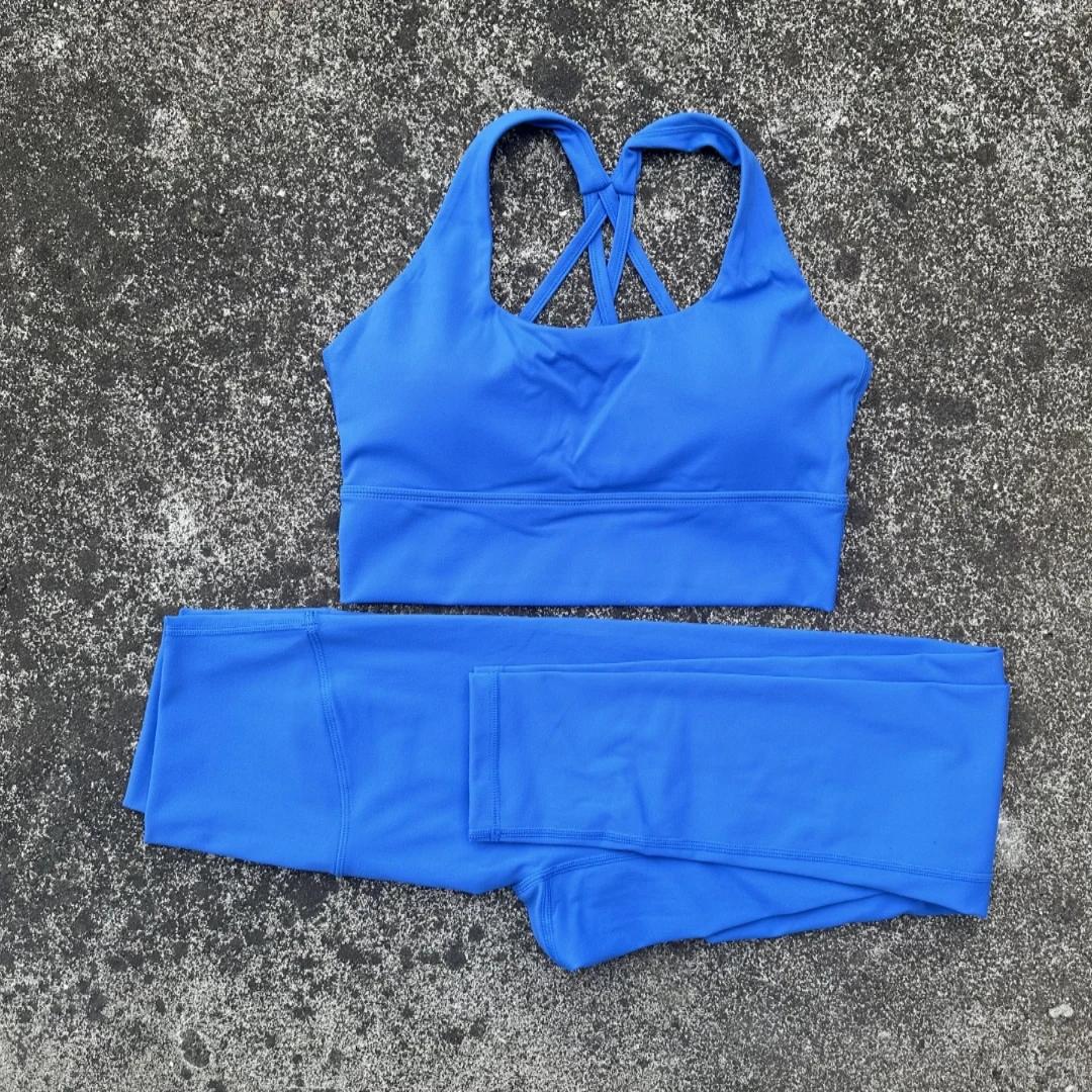 Couleur unie femmes gymnastique Yoga ensemble bandoulière dos croisé Push Up Sport soutien-gorge tai