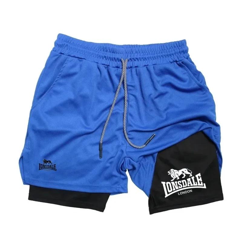 Short de course imprimé 2 en 1 pour hommes, short de Compression d'entraînement de gymnastique avec