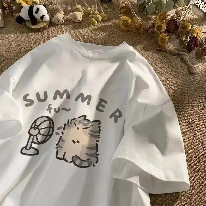 Fan Cat et femmes pur T-shirt pour hommes rue américaine coup créatif été décontracté à manches cour