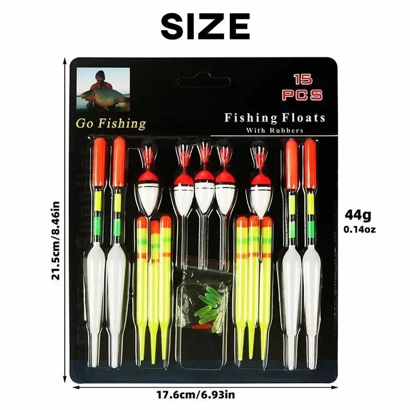Ensemble de flotteurs de pêche, bouée verticale professionnelle avec bâton lumineux, leurre multifon