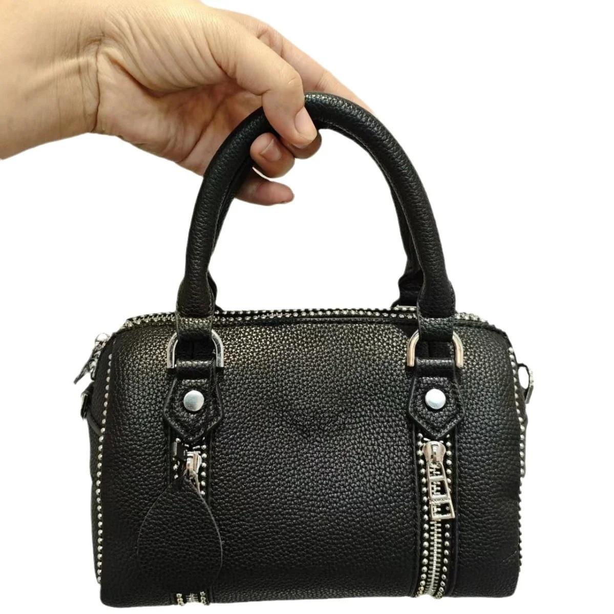 Nouveau sac à main seau noir en PU pour femme, motif litchi, à porter à l'épaule ou en bandoulière