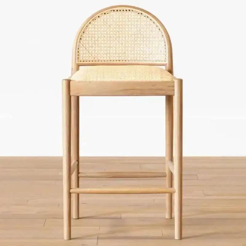 Tabouret de bar en rotin nordique avec dossier, chaise de bar de luxe pour la maison, chaises de sal