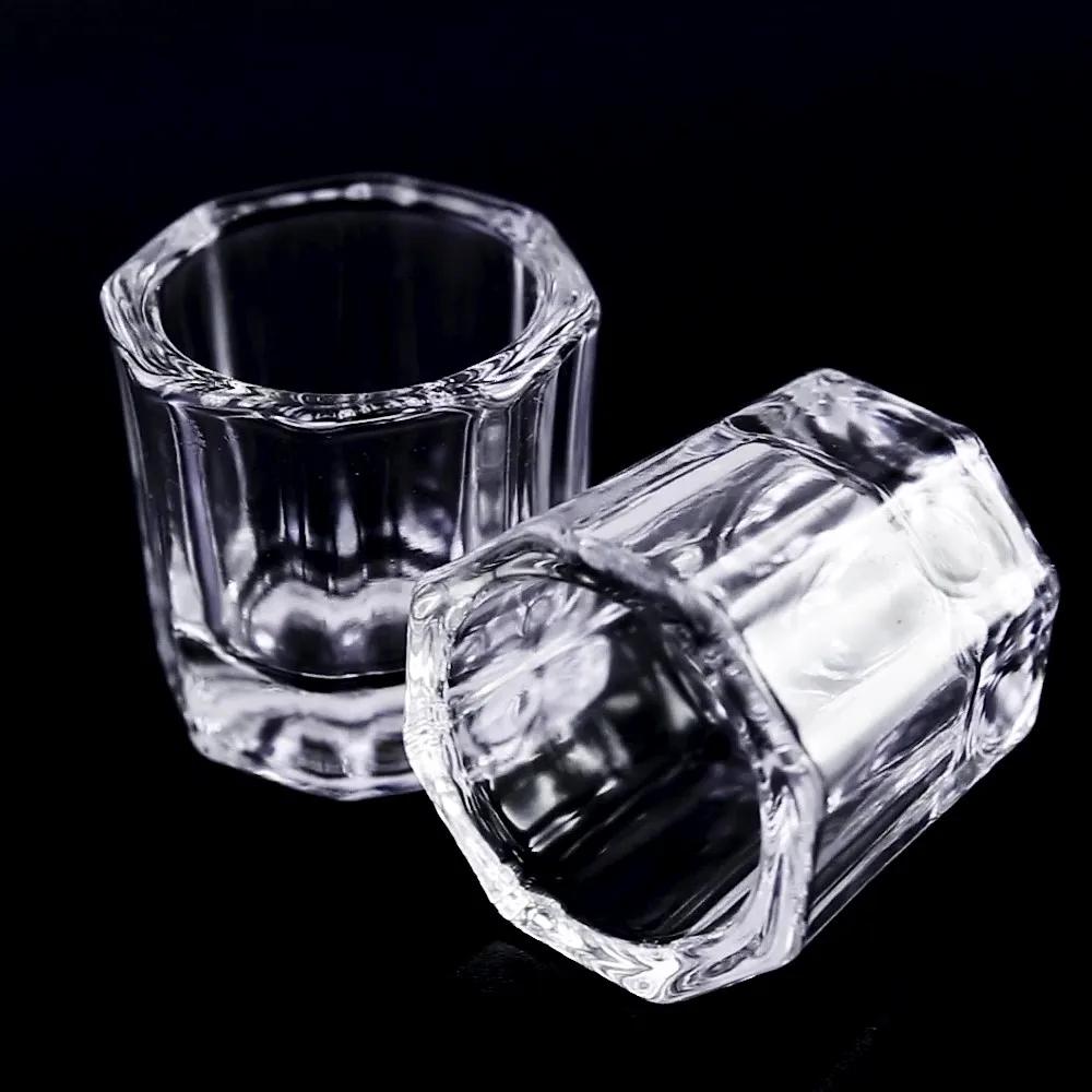 Mini verre cristal acrylique transparent, petite poudre octogonale, tasse à ongles liquide, brosse à