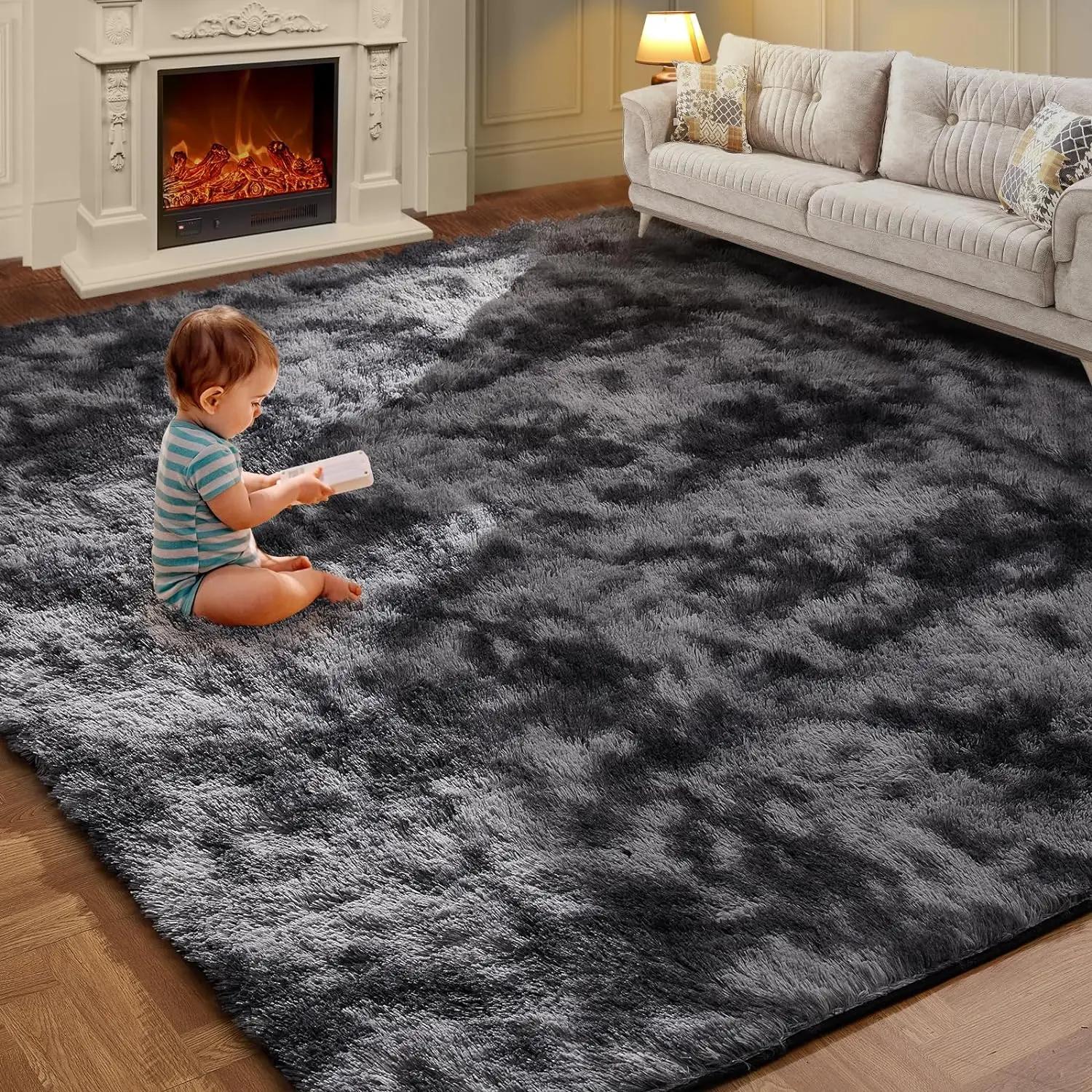 VIKAMA – tapis en peluche teint par nouage, décoration de salon, doux et moelleux, pour la maison, c