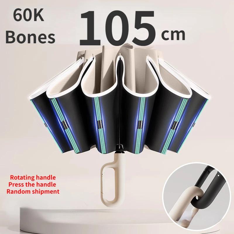 Parapluie pliant inversé entièrement automatique pour hommes et femmes, avec boucle 60K, avec bande