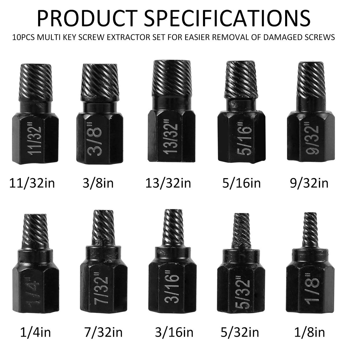 Kit d'extracteur de vis en acier allié, 10 pièces, dissolvant de vis endommagé, ensemble métallique,