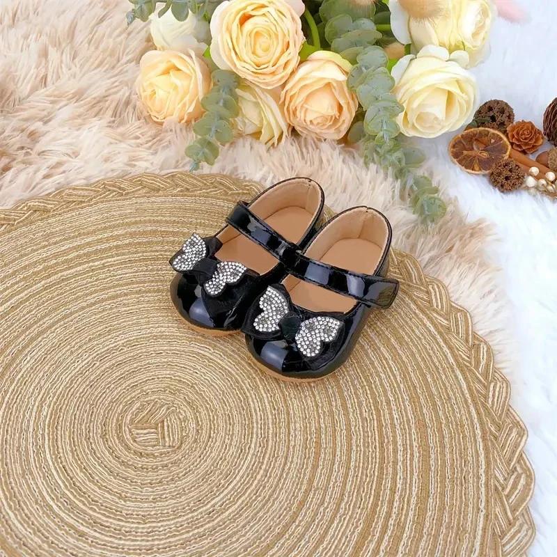Chaussures décontractées et mignonnes avec nœud papillon en strass pour bébés filles, chaussures de