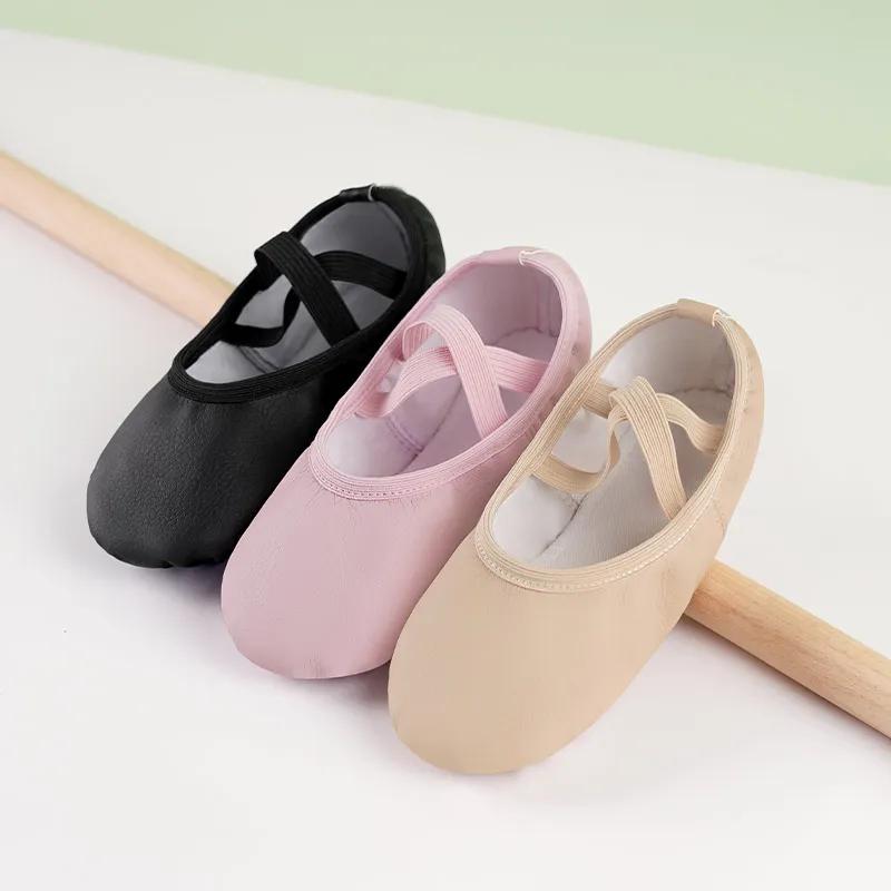 Chaussures de Ballet en PU pour petites filles, chaussures de danse pour enfants, ballerines en cuir