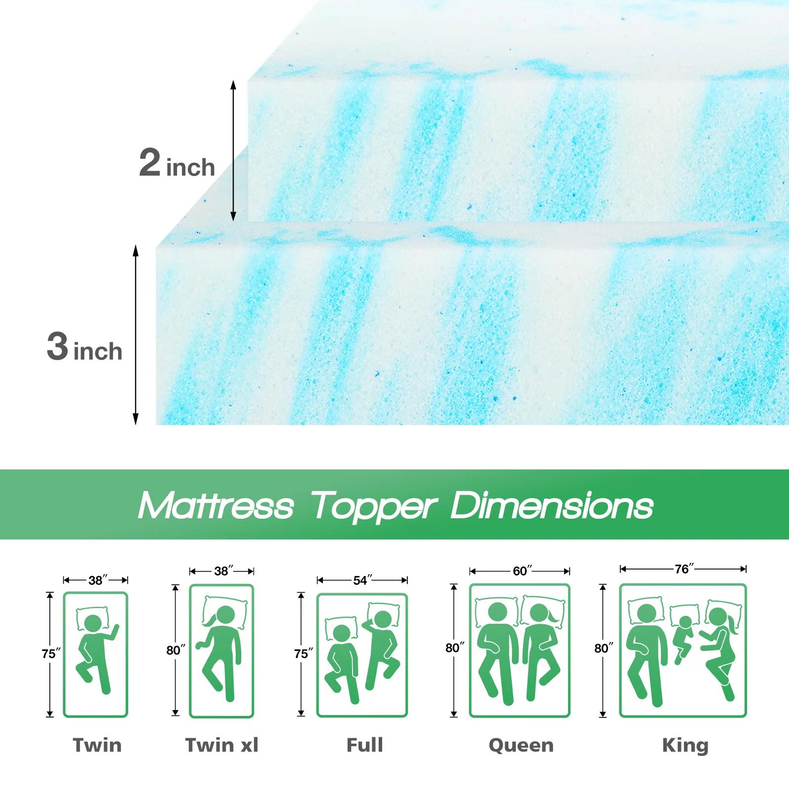 JHK 2-3 pouces Gel mousse à mémoire de forme surmatelas pleine taille matelas de refroidissement dou