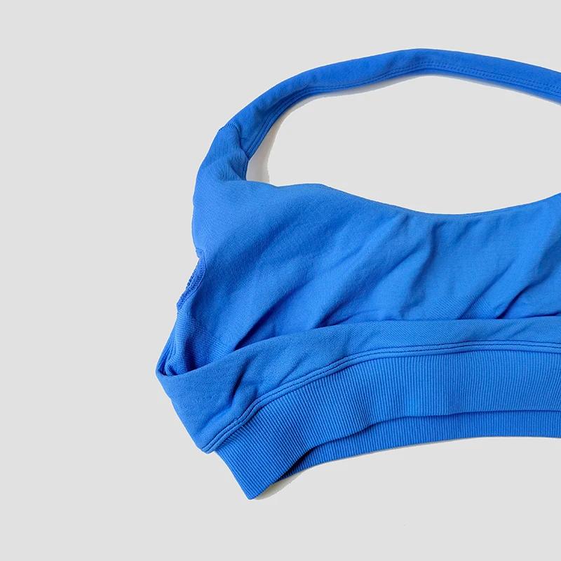 Soutien-gorge de sport sans couture pour femmes, bretelles au cou, dos nu, rembourré, haut de Yoga,