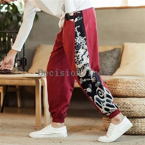 Pantalon costume Tang homme style ethnique chinois - Dragon coton lin été décontracté