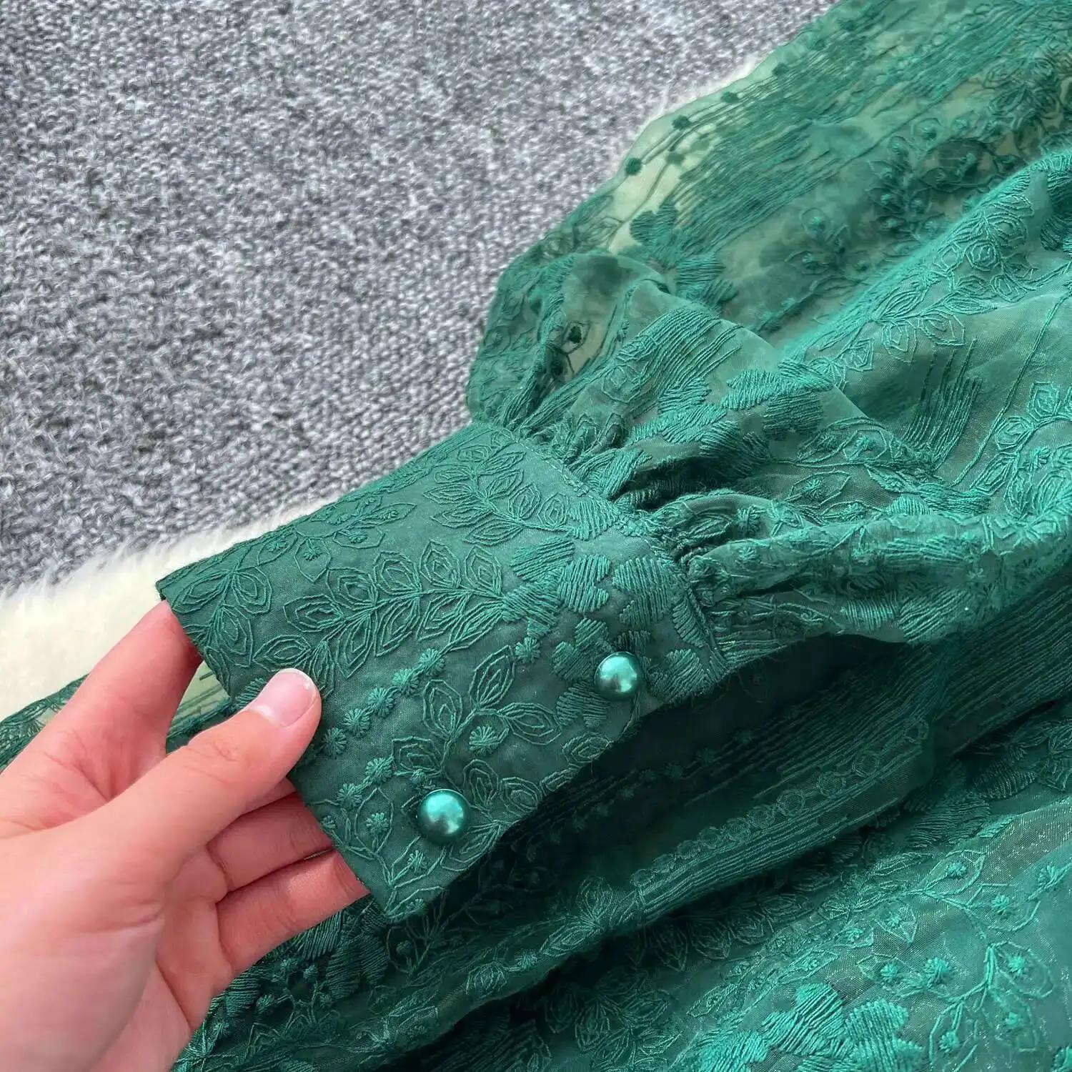 Robes formelles brodées de luxe pour femmes, lanterne d'été et d'automne, manches longues, dentelle,