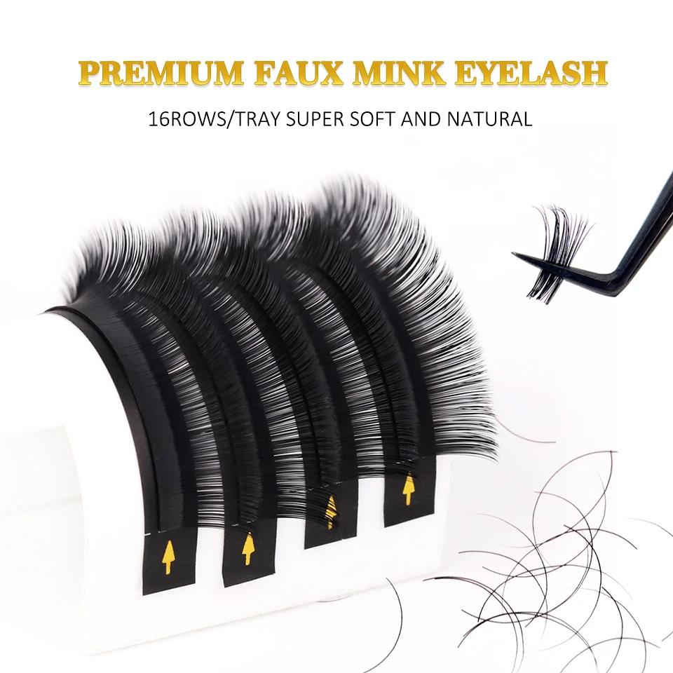 Lot de 10 plateaux d'extensions de cils en cachemire, noir mat, volume individuel, 5-25mm, 0.03 0.05
