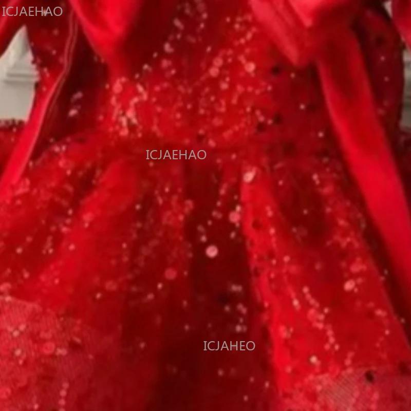 Nouvelle Robe de Soirée Princesse Rouge 2026 pour Filles, en Tulle Bouffant à Paillettes, Robe d'Ann