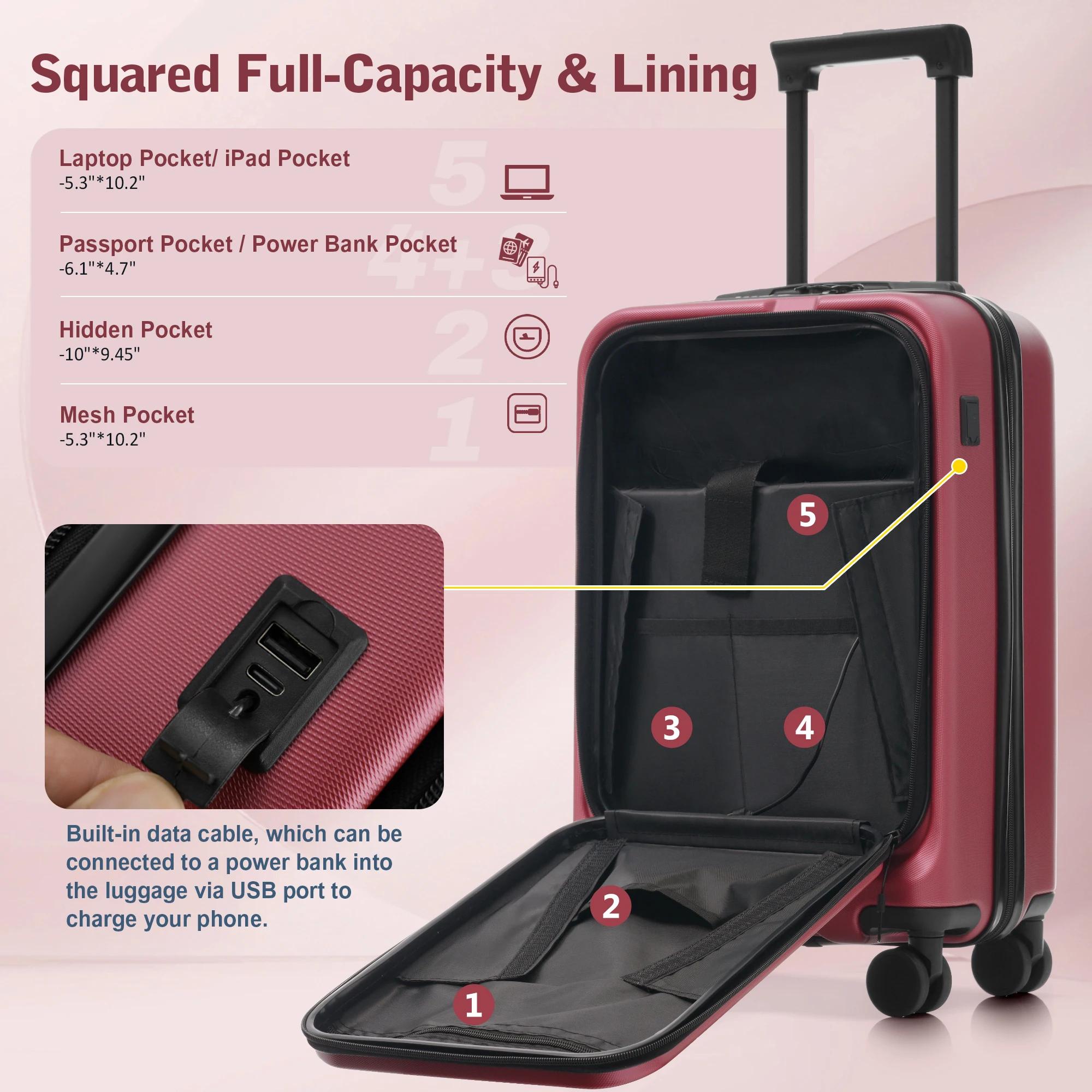 Ensemble de bagages 5 pièces avec ouverture frontale, valises rigides extensibles avec double roulet