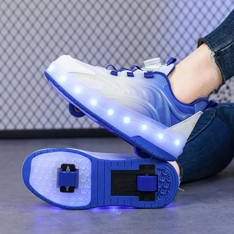 Chaussures de patin à roulettes à deux roues pour enfants, baskets lumineuses de sport lumineuses po