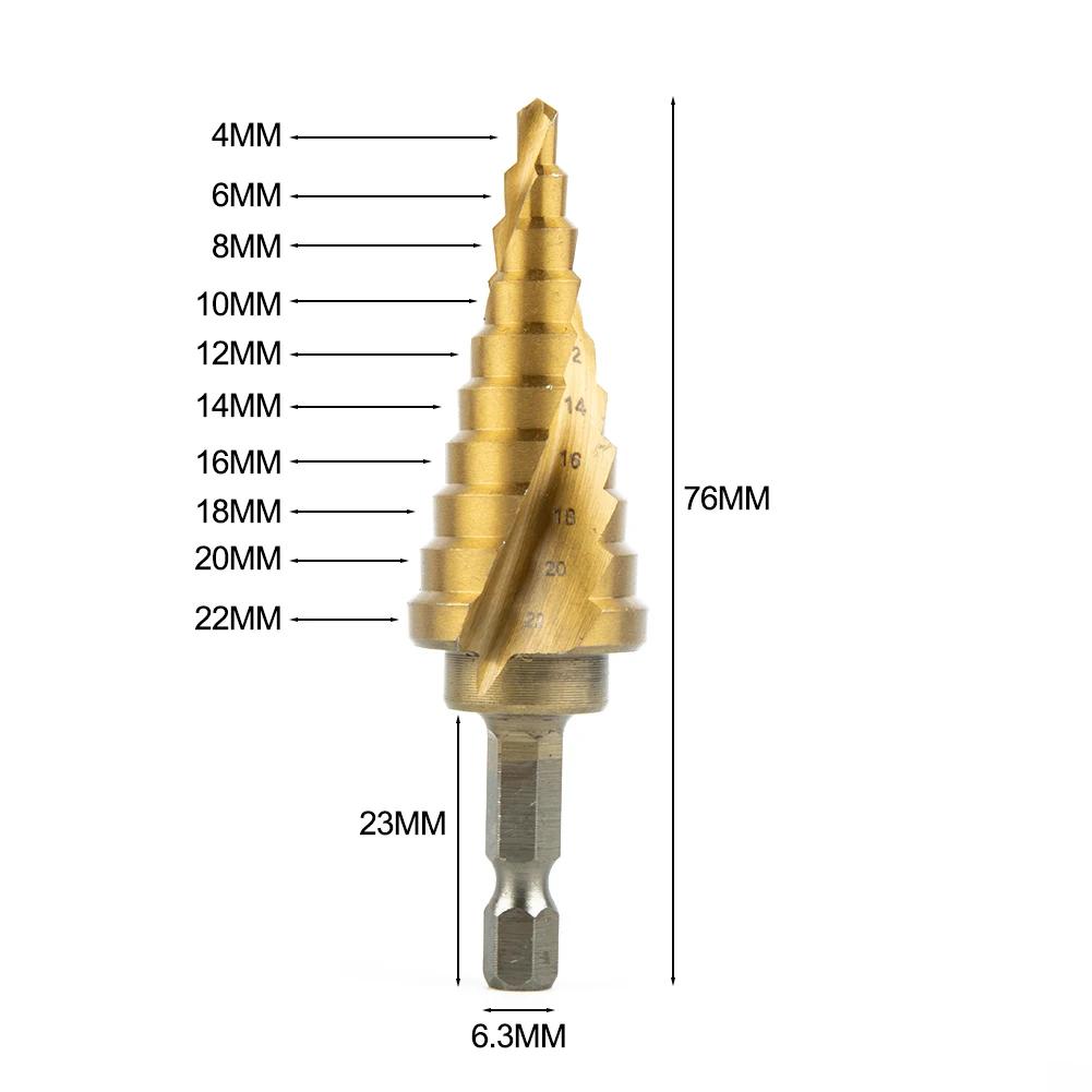 Forets étagés revêtus de titane en acier Hss 4-22mm, outils de coupe de cône étagé, coupe-trou pour