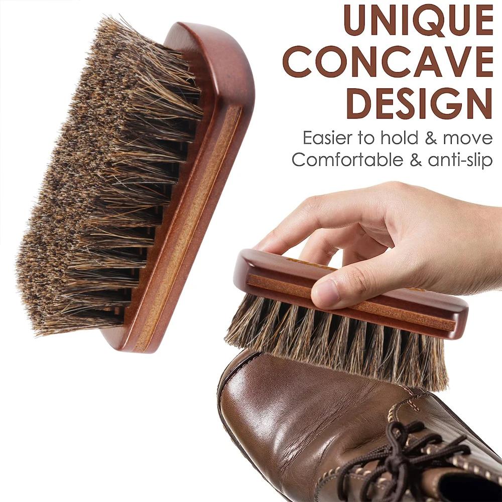 Cubicseven-Brosse à chaussures en crin de cheval, brosse à livres en cuir poli naturel, conception c