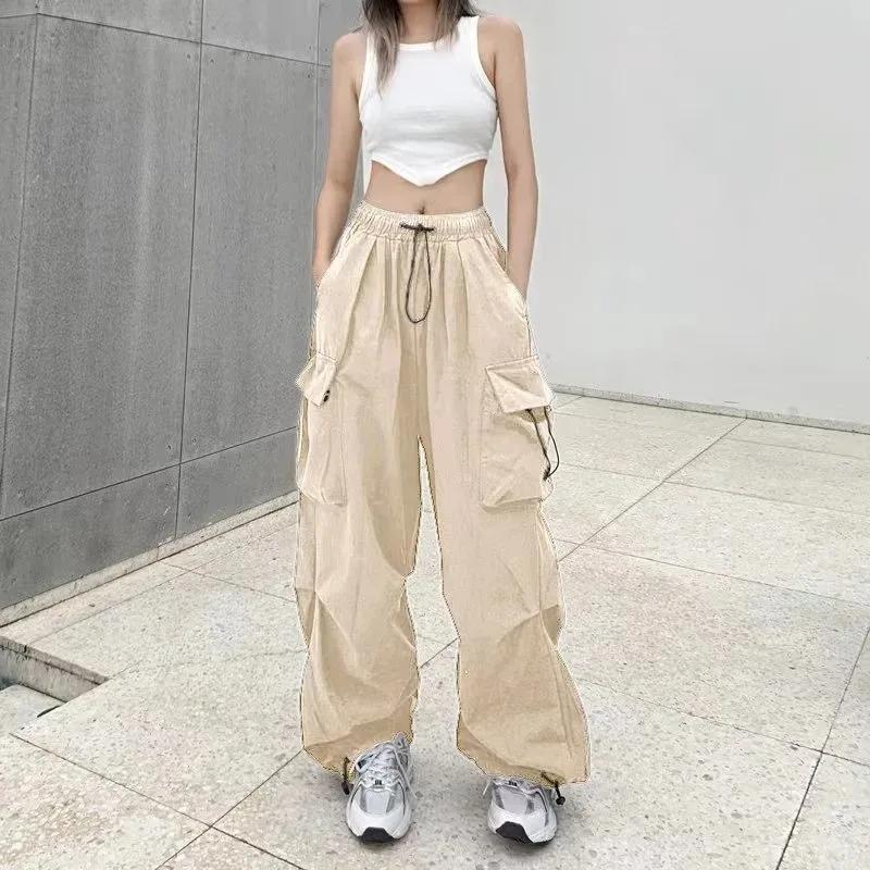 Pantalon d'outillage rétro américain pour femme, drapé à faisceau droit, joker d'été, ample, jambes