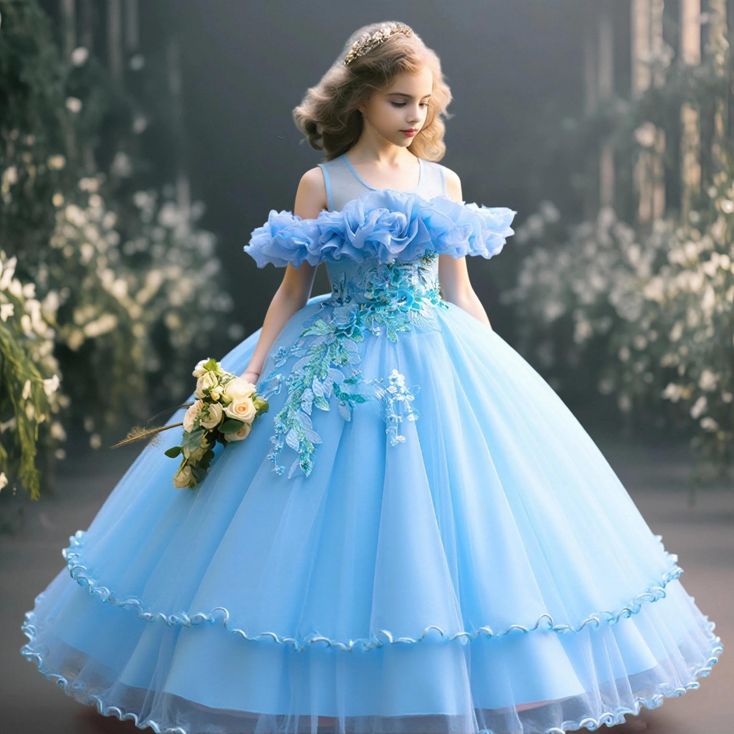 Robes de demoiselle d'honneur en tulle pour filles, robes de princesse, nœud de fille, costume de No