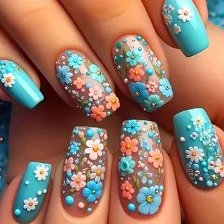 24 pièces/ensemble faux ongles mi-longs pour femmes printemps été fleurs papillon abeille design fau
