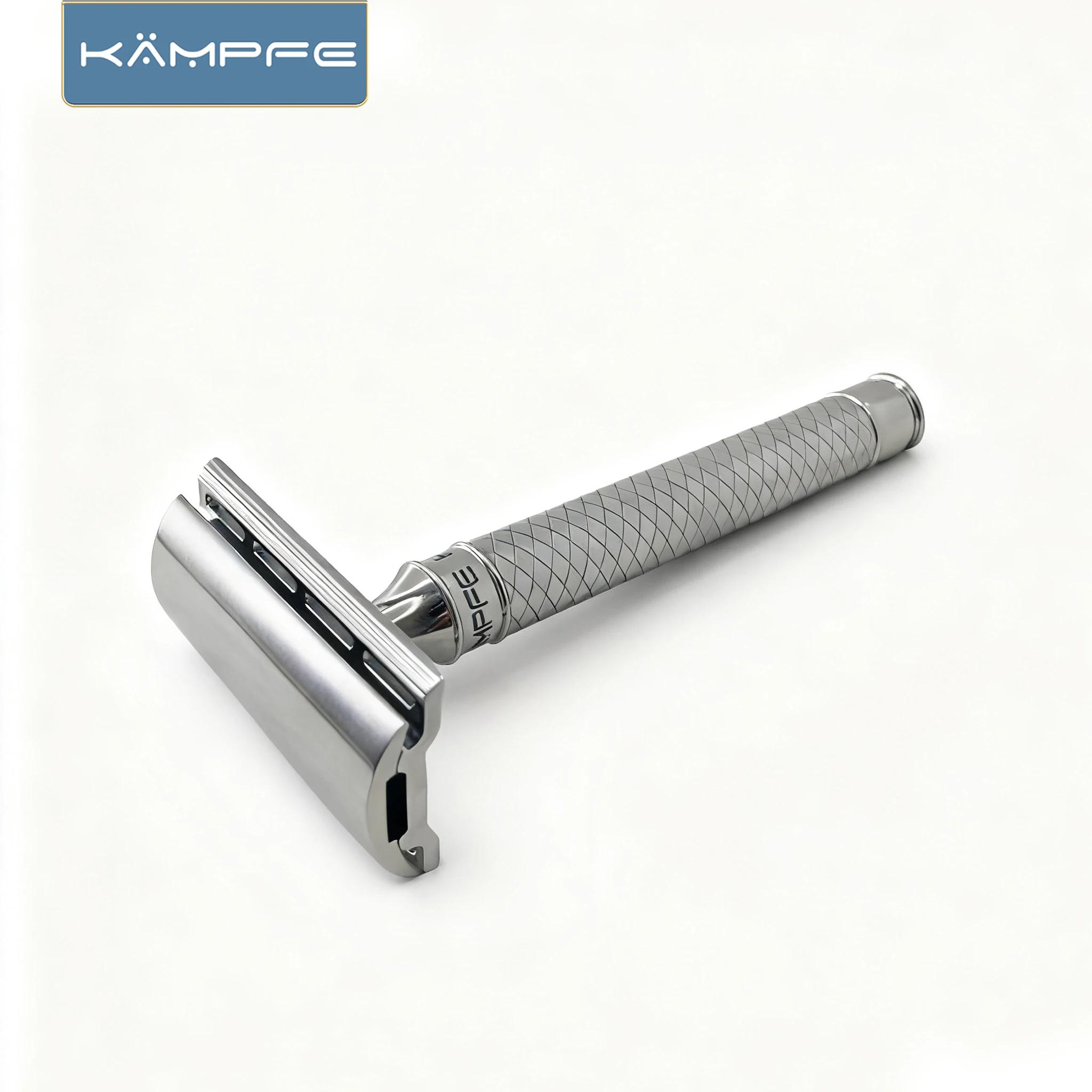 Rasoir de sécurité KAMPFE en acier inoxydable CNC, rasage lisse, outil manuel à double tranchant pou